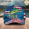 Maxcorners Fishing Distressed American Flag Water Splash Personalized Name 3D Cap (12 Fish Species)