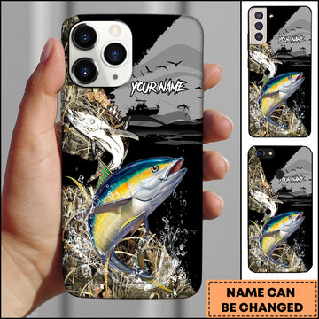 Maxcorners Tuna Fishing Camouflage Lake Scene Personalized Name 3D Phone Case
