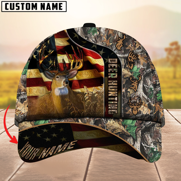 Maxcorners Unique USA Flag Deer Hunting Cap Multicolor Personalized Name 3D Cap