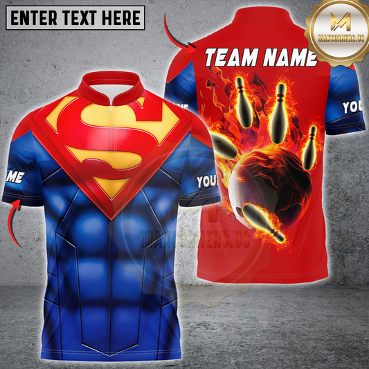 Maxcorners Bowling Hero Armor Flaming Strike Personalized Name 3D Unisex Shirt