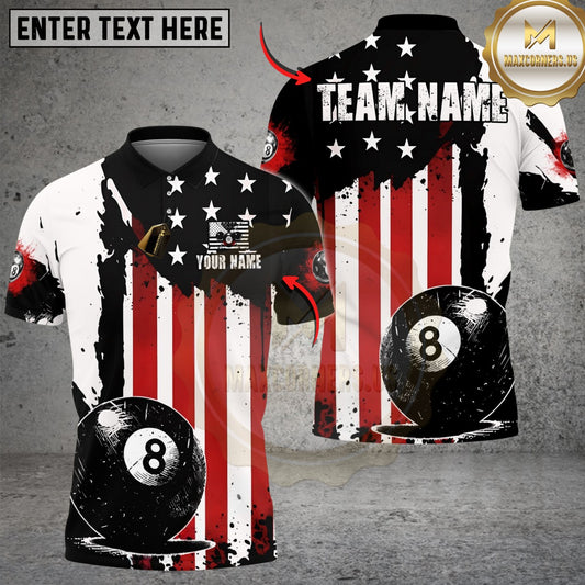 Maxcorners Billiards 8 Ball American Flag Striped Colorful Customized Name, Team Name 3D Shirt (6 Colors)