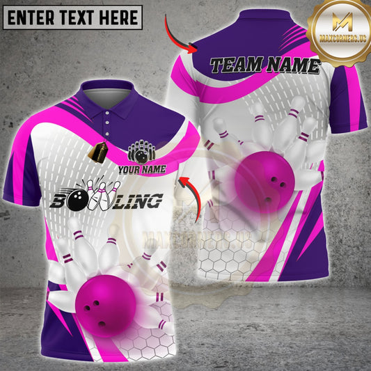 Maxcorners Bowling Strike Multicolor Customized Name, Team Name 3D Shirts
