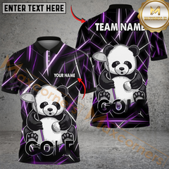Maxcorners Neon Panda Swing Golf Polo Shirt, Customized Name & Team Name 3D Shirts (4 Colors)