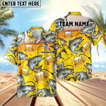 Maxcorners Striped Bass Fishing Beer Swimming Personalized Name, Team Name 3D Hawaiian Shirt