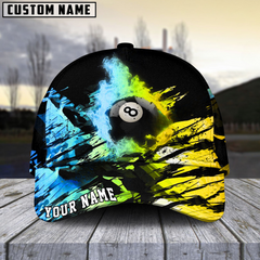 Maxcorners Billiard Ball 8 Dust Flame Personalized Name 3D Cap (4 Colors)