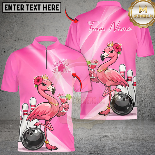 Maxcorners Bowling Flamingo Queen Personalized Name, Team Name 3D Shirt