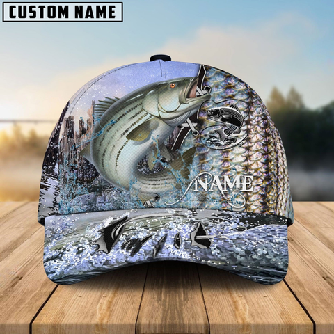 Maxcorners Striped Bass Fishing Clear Water Skin Customized Name 3D Cap