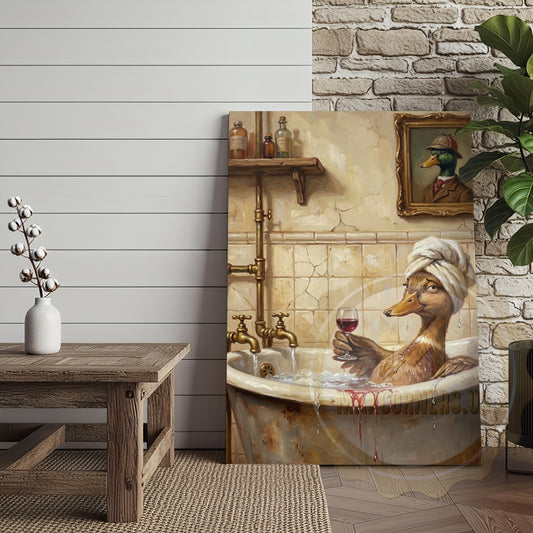 Maxcorners Funny Duck Bathtub Canvas Wall Art - Vintage Bathroom Humor Print
