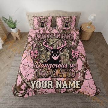 Maxcorners Hunting Pink Deer Skull Dangerous Hunter Design Bedding Set 3D Print Custom Name