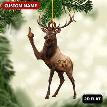 Maxcorners Elk Hunting Middle Finger Gesture Personalized Elk Hunting Gift Customized Name 3D Keychain And Ornament
