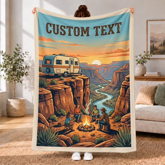 Maxcorners RVs Travel Trailer Canyon Campfire Adventure Custom Name 3D Blanket
