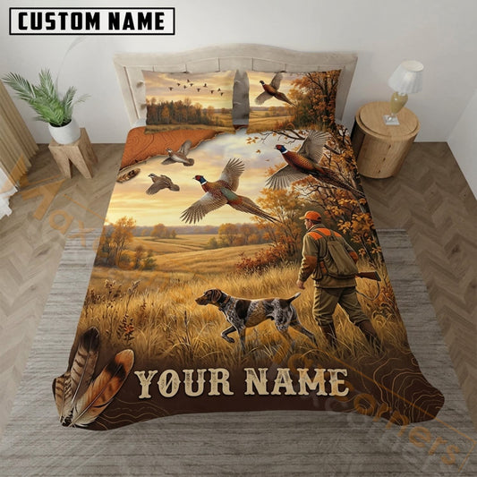 Maxcorners Pheasant Hunting Wheat Field Dog Scene Bedding Set 3D Print Custom Name