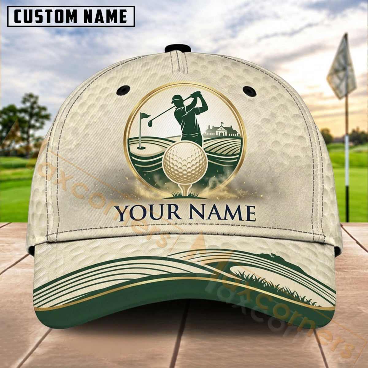 Maxcorners Golf Green Golfer Ball Badge Personalized Name 3D Cap