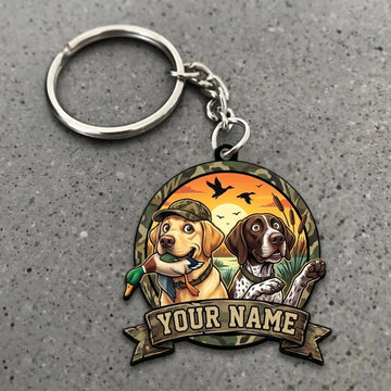 Maxcorners Duck Hunting Two Dogs Golden Sunset Waterfowl Scene Custom Name Gift 2D Flat Acrylic Ornament, Keychain