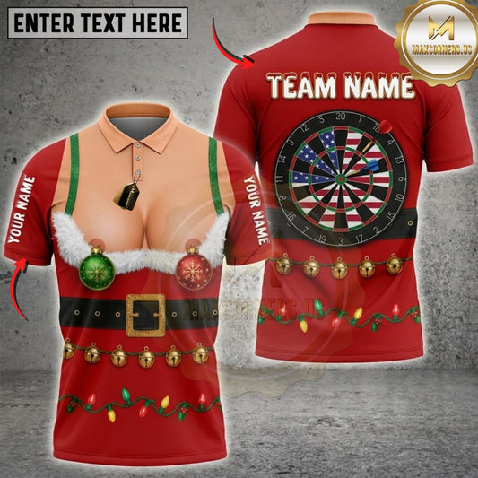 Maxcorners Darts Funny Red Christmas Sweater Holiday Dartboard Personalized Name 3D Unisex Shirt