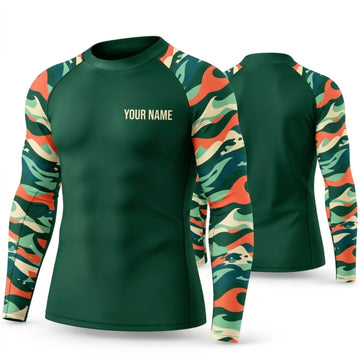 Maxcorners Personalized Camouflage Green Shirt with Orange Camouflage Sleeves 3D All Over Printed Shirts, Best Gifts for Outdoor Lovers