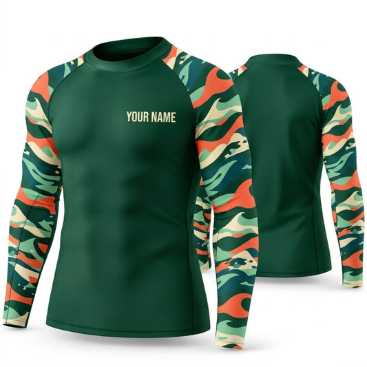 Maxcorners Personalized Camouflage Green Shirt with Orange Camouflage Sleeves 3D All Over Printed Shirts, Best Gifts for Outdoor Lovers