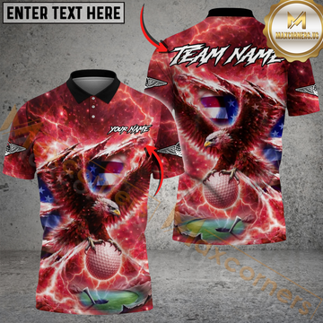 Maxcorners Eagle Strike Lightning Golf Polo Personalized Name, Team Name 3D Shirt (4 Colors)
