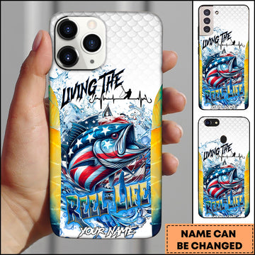 Maxcorners Striped Bass Fishing American Flag Reel Life Personalized Name 3D Phone Case