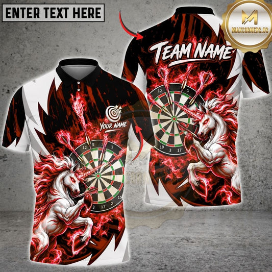 Maxcorners Darts Wild Stallion Horse Mascot Flame Energy Dartboard Graphic Multicolor Customized Name, Team Name 3D Shirts