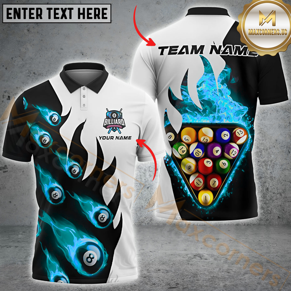 Maxcorners Billiard 8-Ball Pool Flame Precision Break Multicolor Option Customized Name, Team Name 3D Polo Shirt