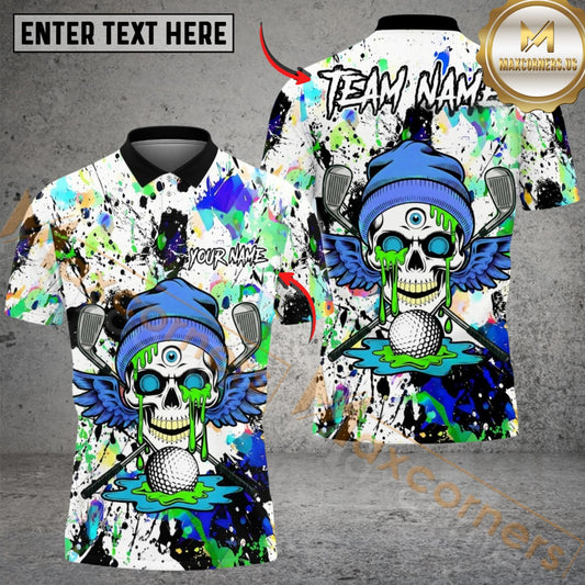 Maxcorners Graffiti Skull Golf Polo Customized Name, Team Name 3D Shirts (4 Colors)