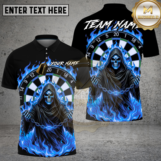 Maxcorners Dart Grim Reaper Fire Flames Multicolor Options Personalized Name, Team Name 3D Shirt (4 Colors)