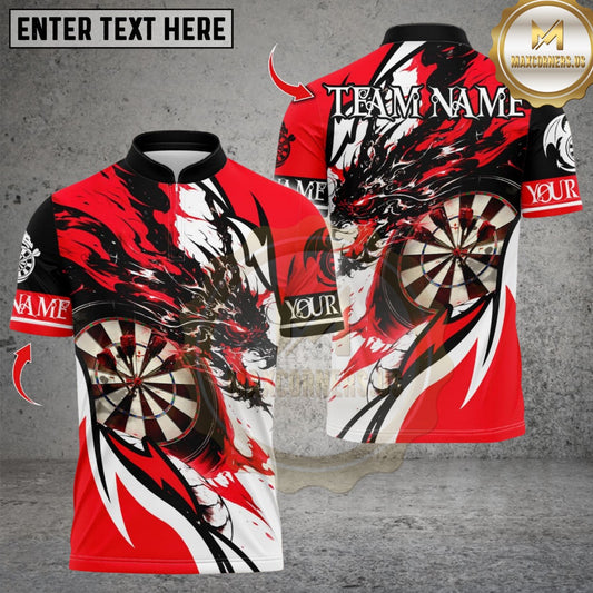 Maxcorners Darts Black Dragon Flame Multicolor Customized Name, Team Name 3D Shirts