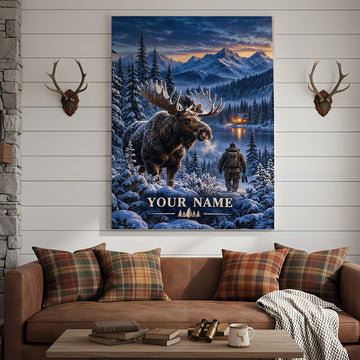 Maxcorners Wildlife Hunting Moose Bear Turkey Sunset Personalized Canvas Wall Art