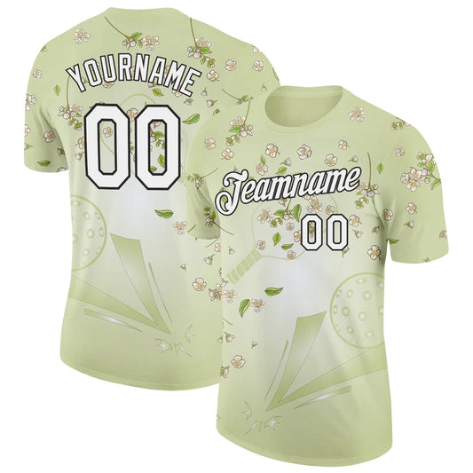 Maxcorners Pickleball Ball Paddle Light Green Cherry Blossom Dynamic Smashing Personalized Name 3D Unisex Shirt
