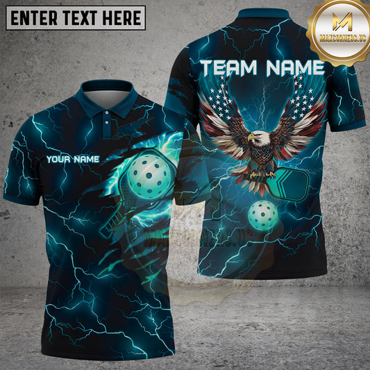 Maxcorners Pickleball Polo Lightning Eagle Power Multiple Options Personalized Name, Team Name 3D Shirt