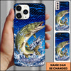 Maxcorners Fishing Blue Geometric Splash Wave Personalized Name Phone Case (12 Fish Species)