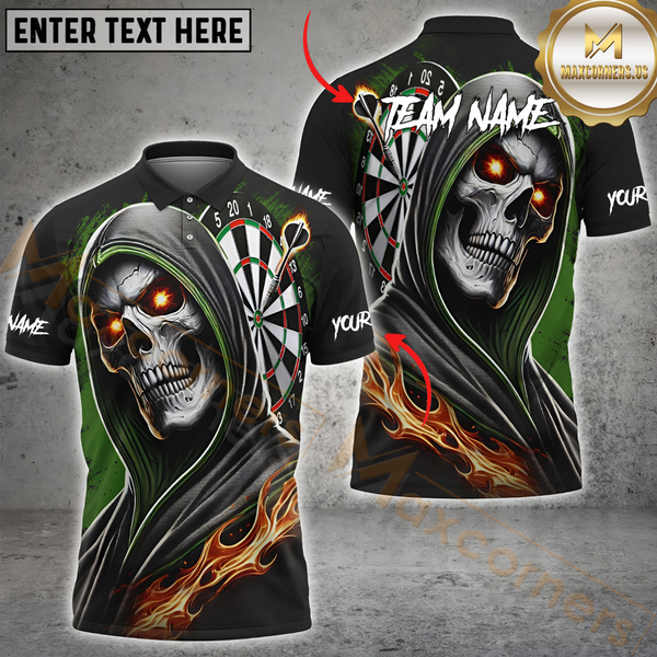 Maxcorners Darts Skull Paint Color Multicolor Options Personalized Name, Team Name 3D Shirt