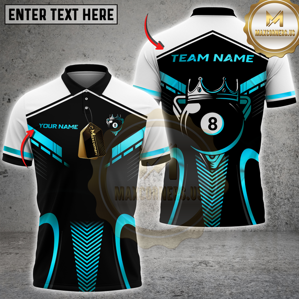 Maxcorners Luxury 8-Ball King Multicolor Customized Name, Team Name 3D Shirts| Black
