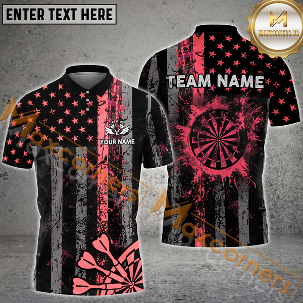 MaxCorners Dart Grunge Texas Flag Customized Name And Team Name 3D Polo Shirt For Men