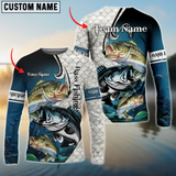 Maxcorners Bass Fishing Big Fin Pattern Personalized Name, Team Name 3D Long Sleeve Shirt