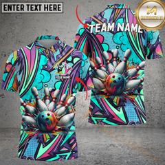 Maxcorners Bowling Graffiti Boom Personalized Name Men And Women 3D Polo Shirt Custom Bowling Team Jersey (4 Colors)
