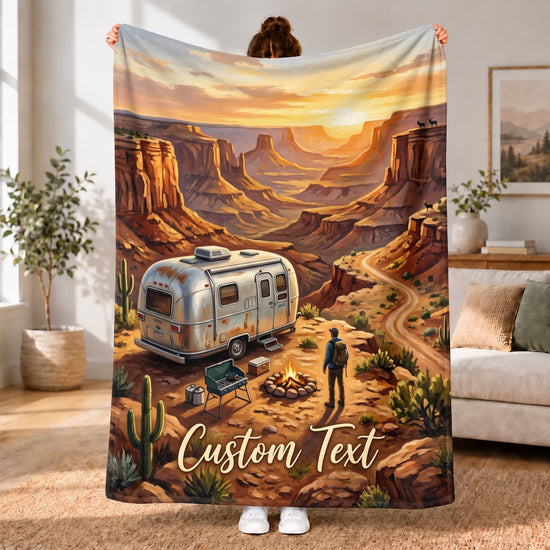 Maxcorners RVs Travel Trailer Desert Valley Sunset Custom Name 3D Blanket