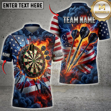 Maxcorners Darts American Flag Fire And Lightning Dartboard Personalized Name 3D Unisex Shirt