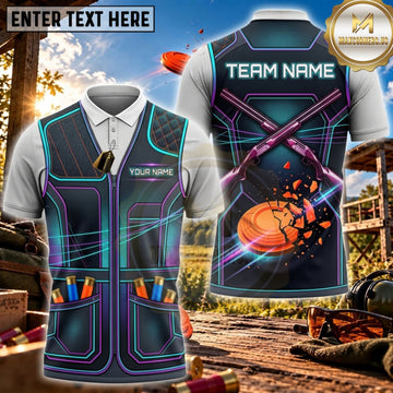 Maxcorners Clay Shooting Neon Shotgun Clay Target Vest Personalized Name 3D Unisex Shirt