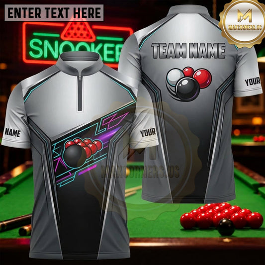 Maxcorners Snooker Silver Black Neon Geometric Personalized Name 3D Unisex Shirt