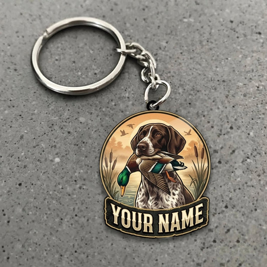 Maxcorners Duck Hunting Retriever Pair Rustic Marsh Portrait Custom Name Gift 2D Flat Acrylic Ornament, Keychain