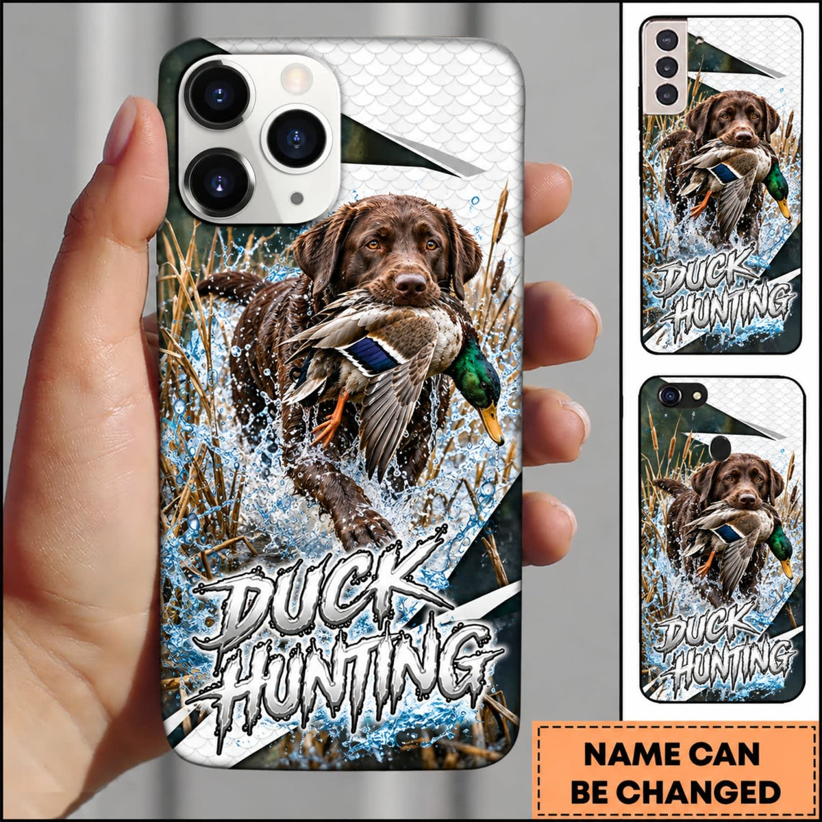 Maxcorners Duck Hunting German Shorthaired Pointer White Blue Water Splash Personalized Name 3D Phone Case - Chocolate Labrador Retriever