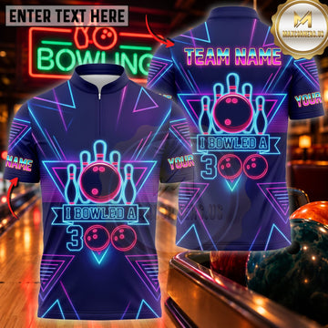 Maxcorners Bowling Neon Bowling Ball And Pins Retro Graphic Personalized Name 3D Unisex Shirt