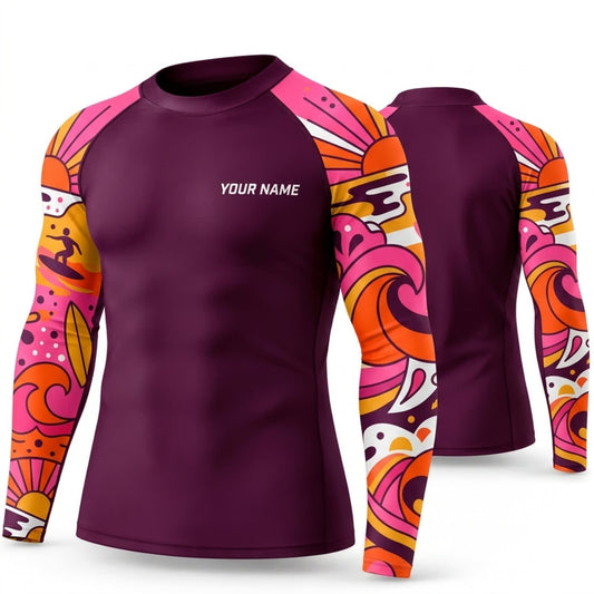 Maxcorners Personalized Retro Abstract Purple Shirt with Orange Pink Graphic Sleeves 3D All Over Printed Shirts, Best Gifts for Art Lovers