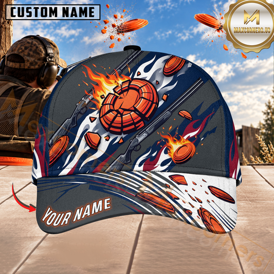 (7 Colors) Maxcorners Trap & Skeet Shooting Flaming Clay Target American Eagle Personalized Name 3D Cap