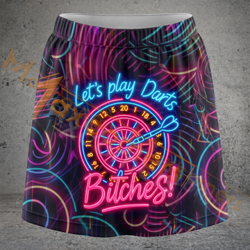 Maxcorners Darts Neon Let’s Play Darts Bitches Quote Personalized 3D Skirts With Shorts 1