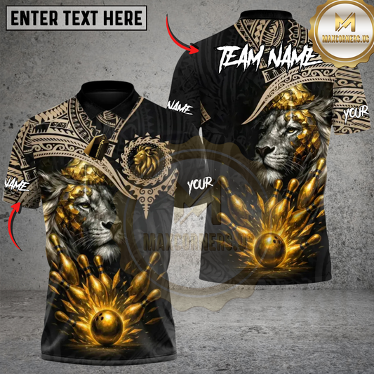 Maxcorners Bowling Golden Lion Dominion Multicolor Customized Name, Team Name 3D Shirts