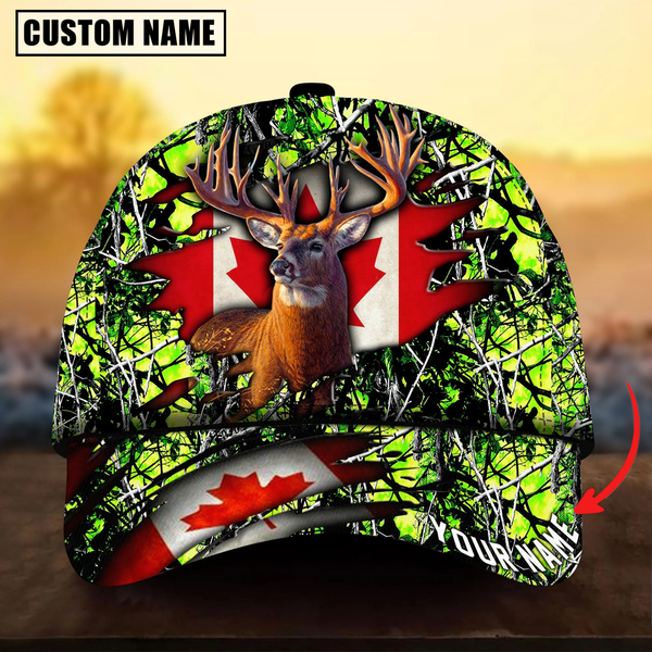 Maxcorners Deer Hunting Canadian Flag Camouflage Pattern Multicolor Personalized Name 3D Cap