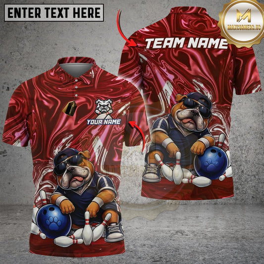 Maxcorners Bowling And Pins Badass Bulldog Customized Name, Team Name 3D Shirt (4 Colors)